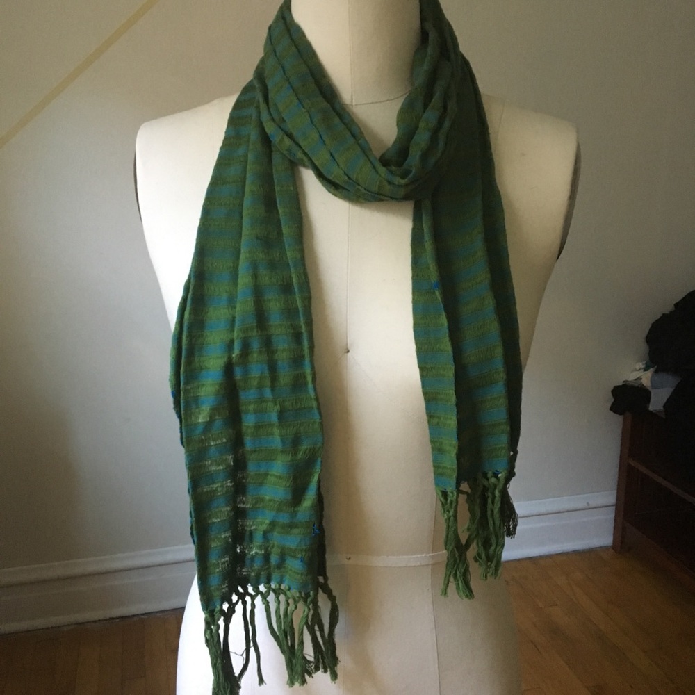 GREEN AND TEAL STRIPED SCARF